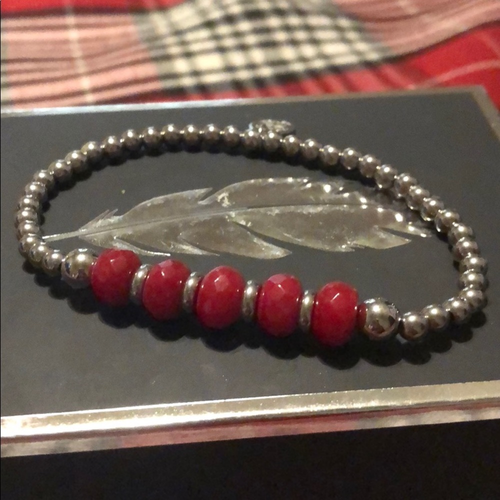 Silver and Red Rustic Cuff